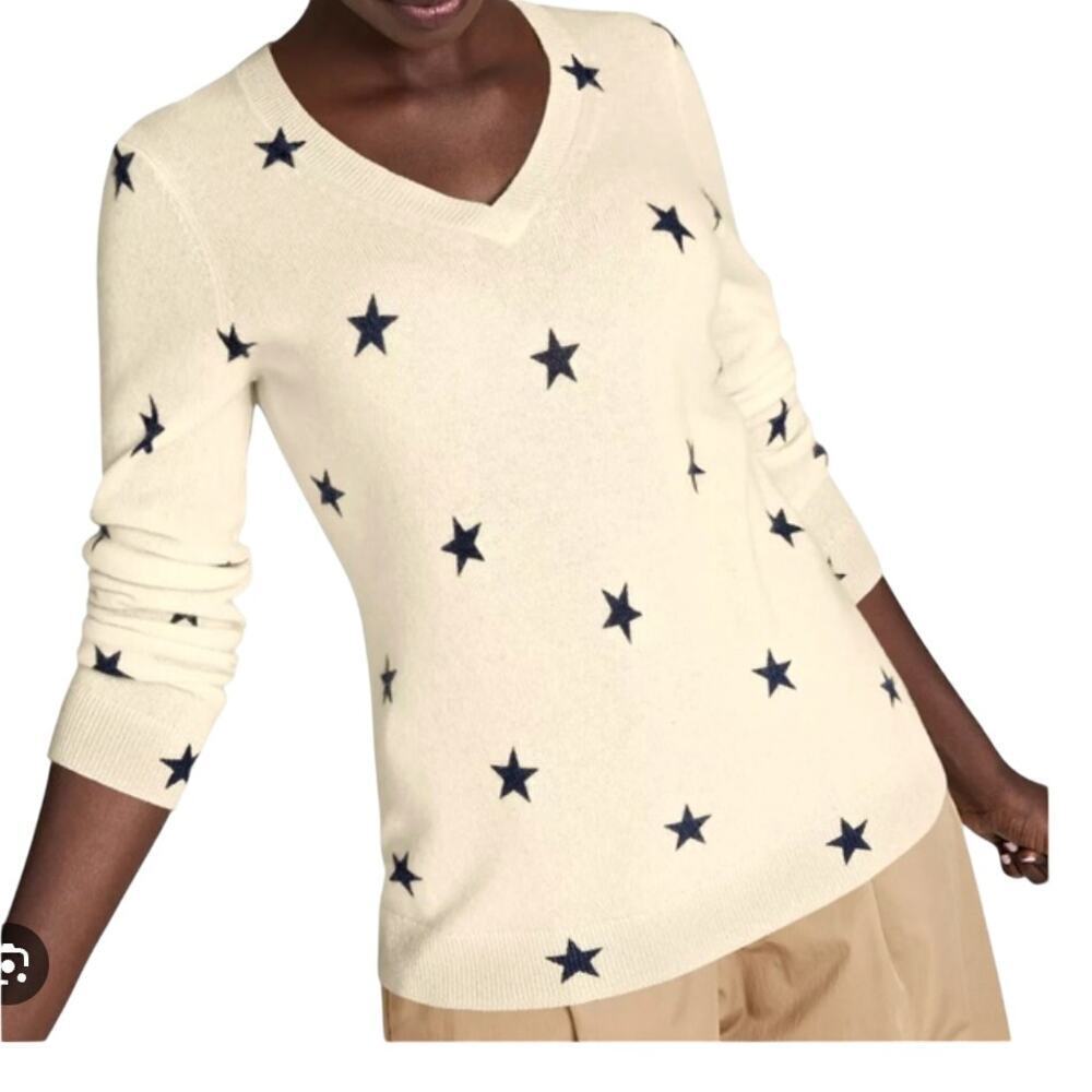 Charter Club Ivory Cashmere Star Sweater Size L